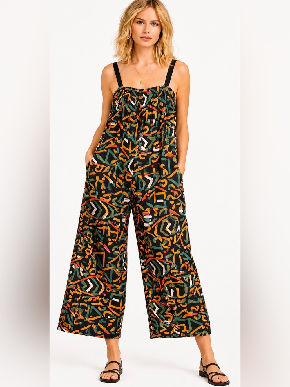 The Odells‎ NWOT Abstract Print Wide Leg Jumpsuit XS Boho Festival